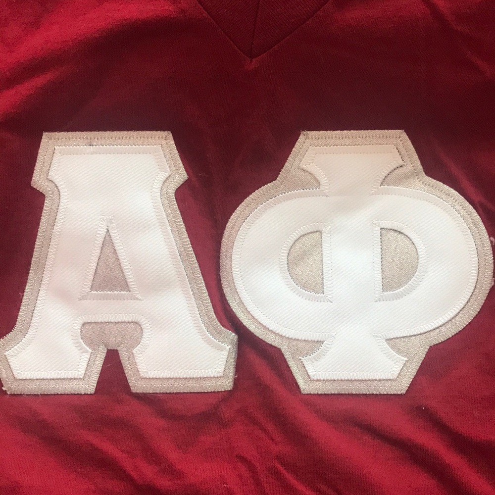 Alpha phi red stitched letters